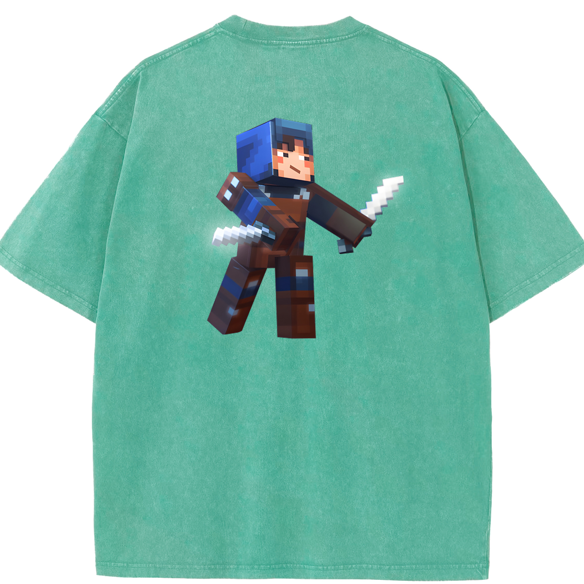 （画像用） マインクラフト ブロックの世界 Minecraft MC Block world 綿100% ヴィンテージ風 半袖Tシャツ（背面プリント）
